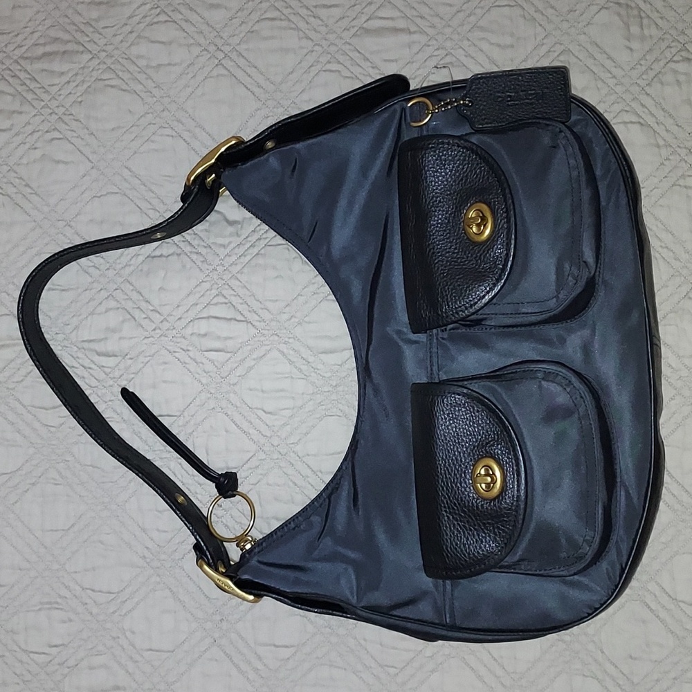 Coach Large Cargo Black Leather/Nylon Shoylder Bag